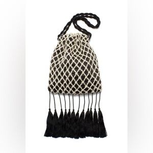 Lizzie Fortunato black and white knit gala bag with fringe